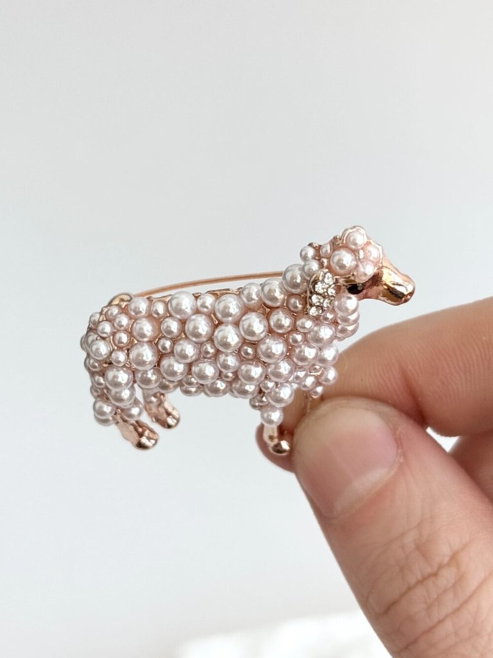 Sheep Figural Faux Pearl Accented Gold Toned Vintage Inspired Brooch Pin - Picture 12 of 14